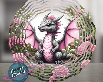 Dragon Design With Pink Accents, Wind Spinner PNG Design, Digital Download