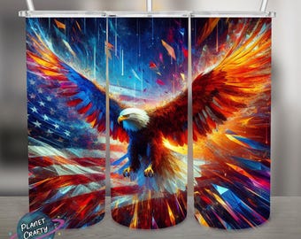 USA Flag, Eagle and Glass Shards PNG Design, 20Oz Skinny Tumbler Wrap, Digital Download