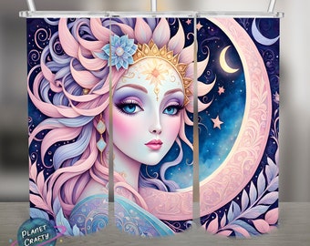 Moon Princess, Beautiful Pastel PNG Design, 20Oz Skinny Tumbler Wrap, Digital Download