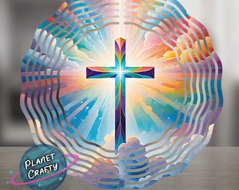 Colorful Cross in the Clouds, Wind Spinner PNG Design, Digital Download