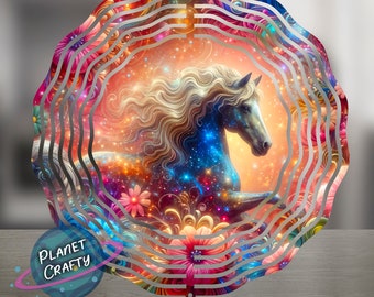 Horse, Beautiful Design With Colorful Sparkles and Flowers, Wind Spinner PNG Design, Digital Download