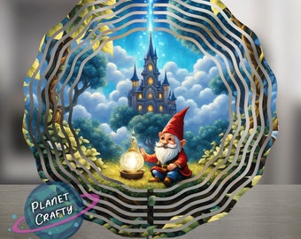 Gnome and Castle, Fantasy Inspired, Wind Spinner PNG Design, Digital Download