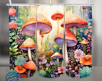 Mushrooms in Nature PNG Design, 20Oz Skinny Tumbler Wrap, Digital Download