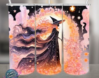 Witch Silhoutte, Orange Halloween Accents PNG Design, 20Oz Skinny Tumbler Wrap, Digital Download