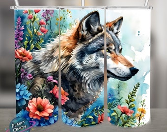 Wolf Watercolor Illustration PNG Design, 20Oz Skinny Tumbler Wrap, Digital Download