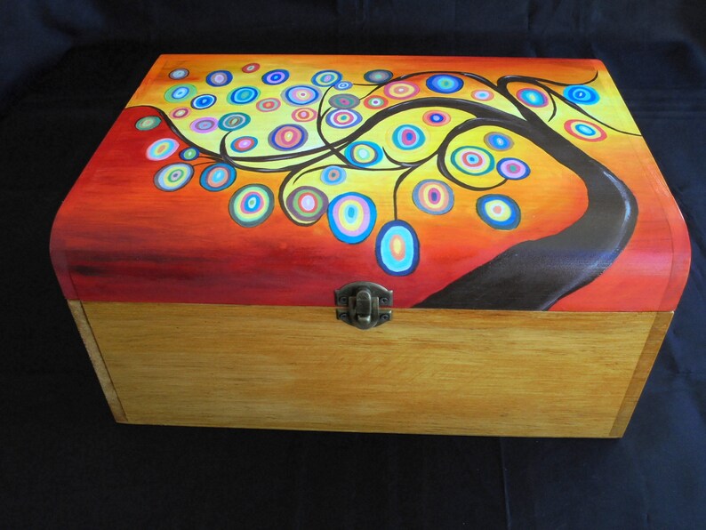 Joyero de madera pintado a mano con el árbol de los deseos | Etsy