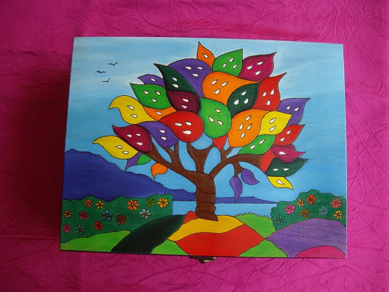 Regalo dia de la Madre Joyero de madera pintado con el árbol | Etsy