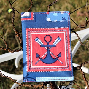 Porte cartes en toile Cirée motifs « Marins », entièrement doublé – Création artisanale