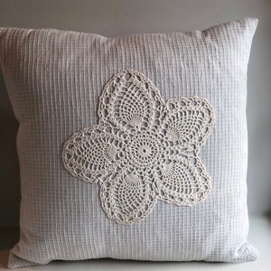 Antique Decorative Pillows with Hand-Crocheted Lace Accents
