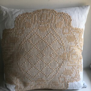 Antique Decorative Pillows with Hand-Crocheted Lace Accents