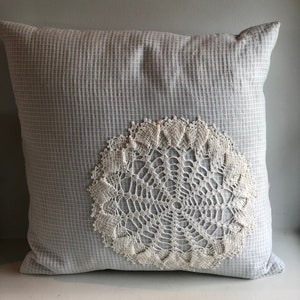Antique Decorative Pillows with Hand-Crocheted Lace Accents