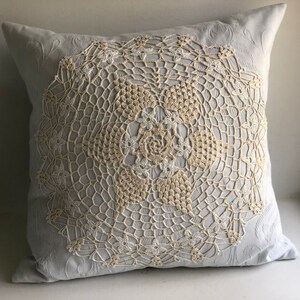 Antique Decorative Pillows with Hand-Crocheted Lace Accents