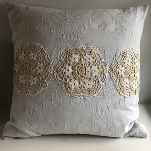 Antique Decorative Pillows with Hand-Crocheted Lace Accents
