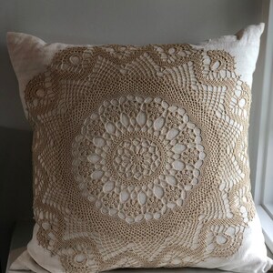 Antique Decorative Pillows with Hand-Crocheted Lace Accents