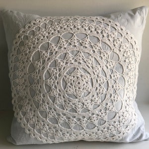 Antique Decorative Pillows with Hand-Crocheted Lace Accents