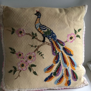 Antique Decorative Pillows with Hand-Crocheted Lace Accents