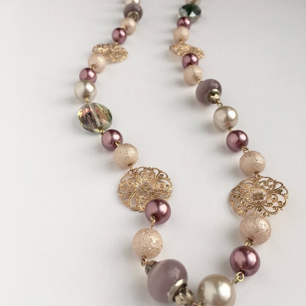 Gold and Blush Necklace - Long Gold Necklace