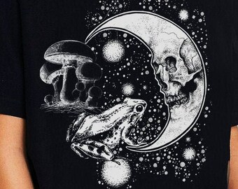 Dark Academia whimsigoth moon tshirt, goblincore  clothing, occult clothing, darkside  mushroom tshirt  pagan clothing wiccan shirt boho