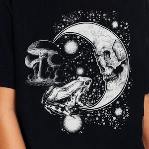 Dark Academia whimsigoth moon tshirt, goblincore  clothing, occult clothing, darkside  mushroom tshirt  pagan clothing wiccan shirt boho