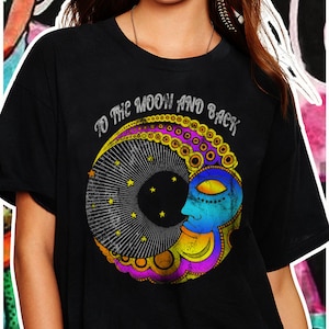 To the moon and back oversized tshirt, hippy clothes, Boho, vacay shirts, mindfulness gift, festival outfit swim suit coverup trippy tshirt