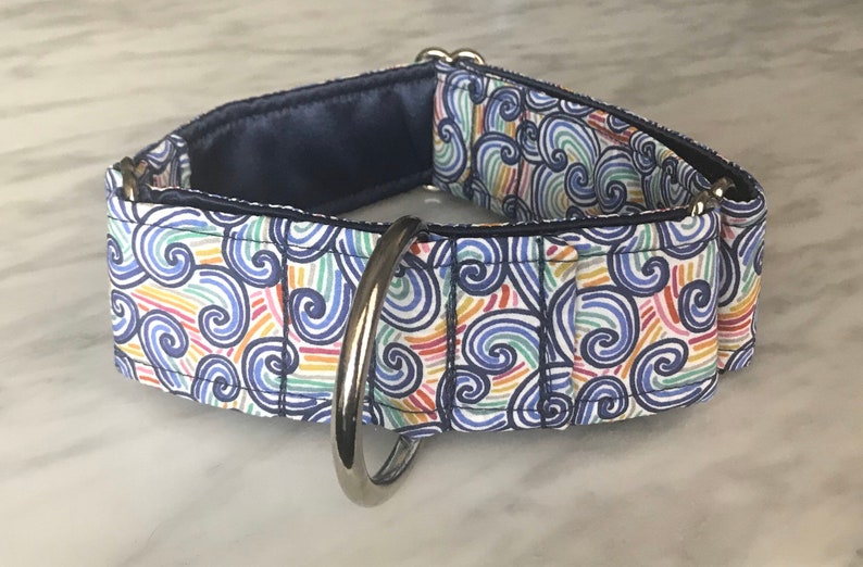READY TO SHIP 1.5 inch Martingale Dog Collar Liberty of London Rainbow Fabric