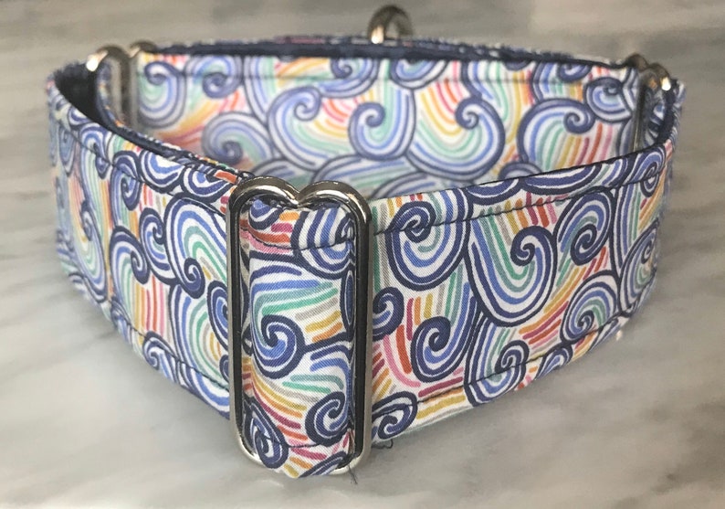 READY TO SHIP 1.5 inch Martingale Dog Collar Liberty of London Rainbow Fabric