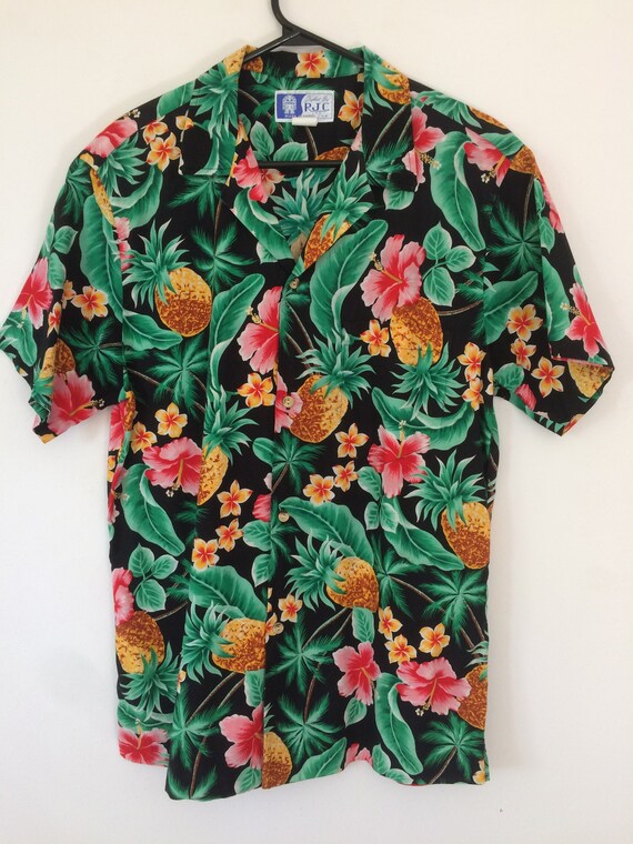 Vintage RJC Pineapple Hibiscus Magnum PI Aloha Hawaiian Shirt | Etsy