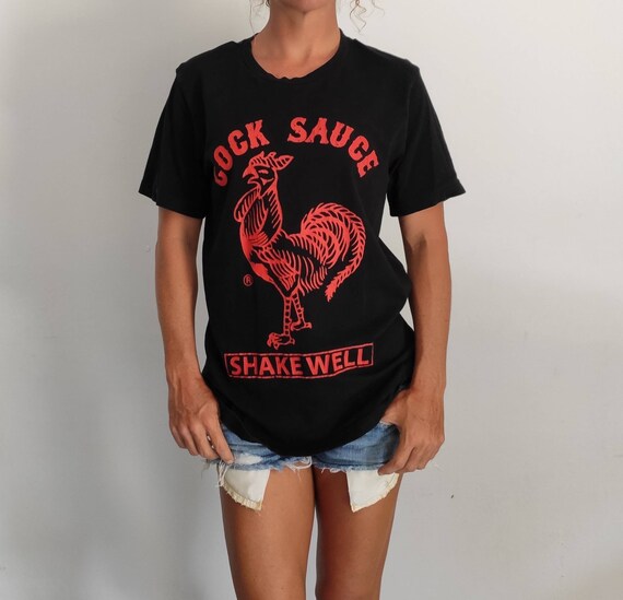 Cock Sauce T-shirt Huy Fong Foods Siracha faded bl