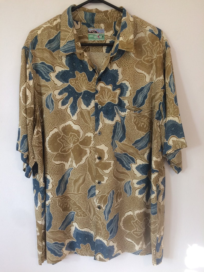 Vintage Reyn Spooner Fujiette Rayon Vintage Blue Gold Hawaiian | Etsy