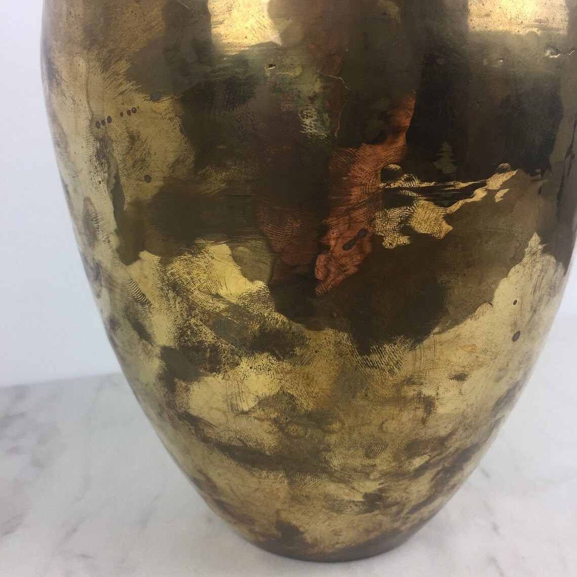 Vintage Large Hammered Brass Vase Ruffled Rim Brass Tassels Solid