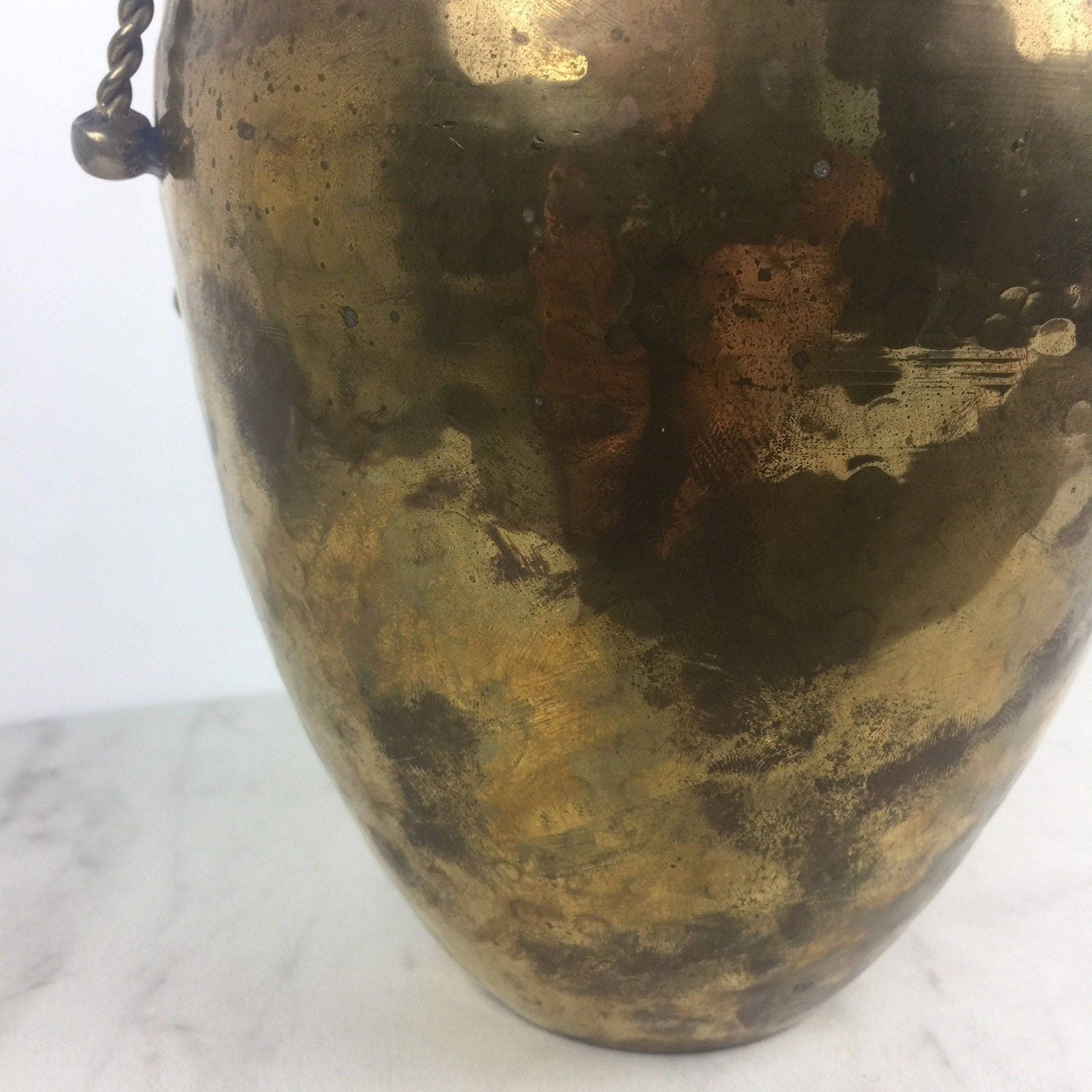 Vintage Large Hammered Brass Vase Ruffled Rim Brass Tassels Solid Planter Decor Boho Etsy