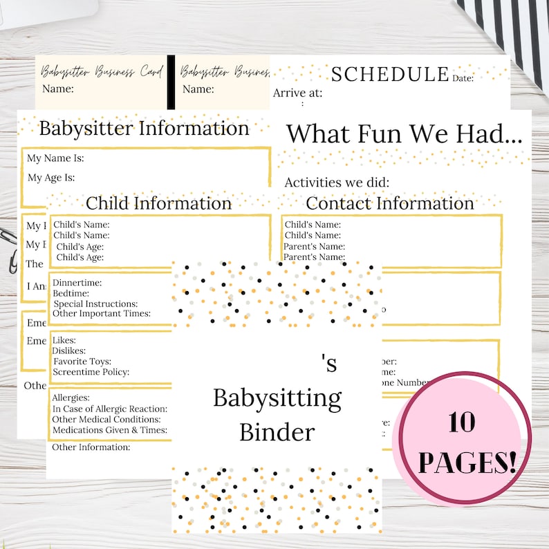 Complete 10 Page Babysitter's Binder Printable/ Babysitter - Etsy