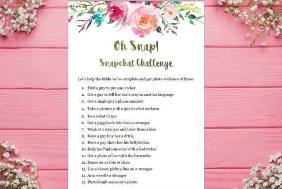 Snapchat Challenge Photo Scavenger Hunt Bridal Shower Game Etsy