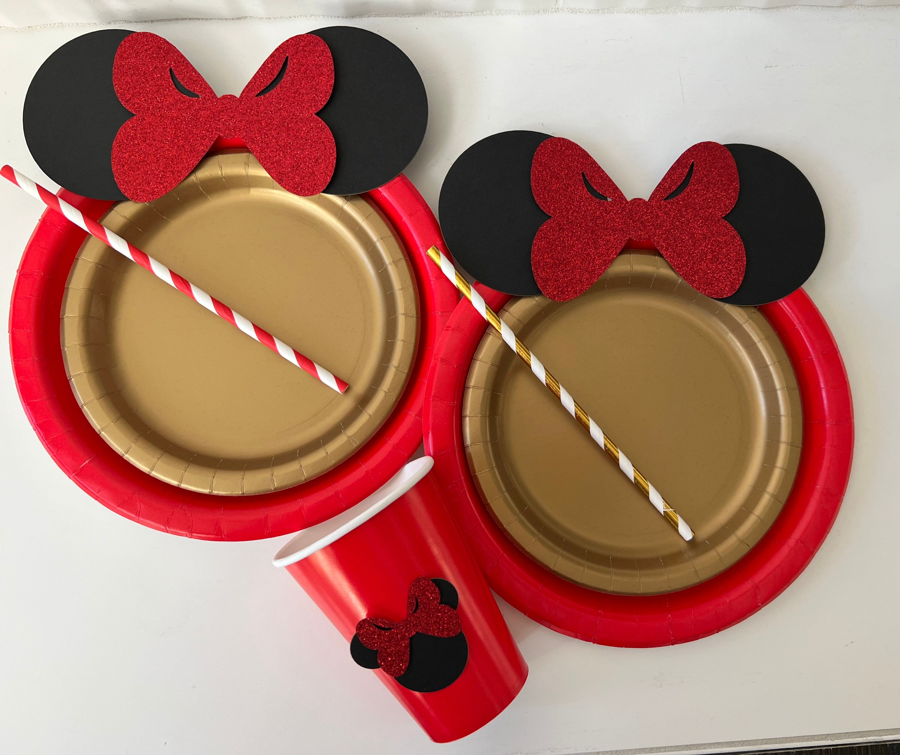 Glitter Minnie Mouse Birthday Party Set: Red and Gold Decor - Etsy