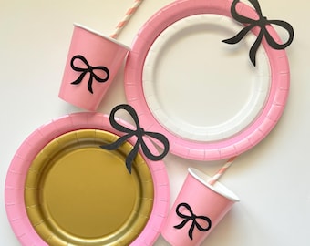 Coquette Bow Party Set: Pink Plates, Cups & Straws