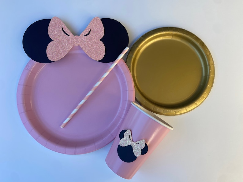 Pink Gold Glitter Minnie Mouse Birthday Decoration Table Etsy