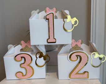 Minnie Mouse Birthday Favor Boxes: Pink Glitter Goodie Bags