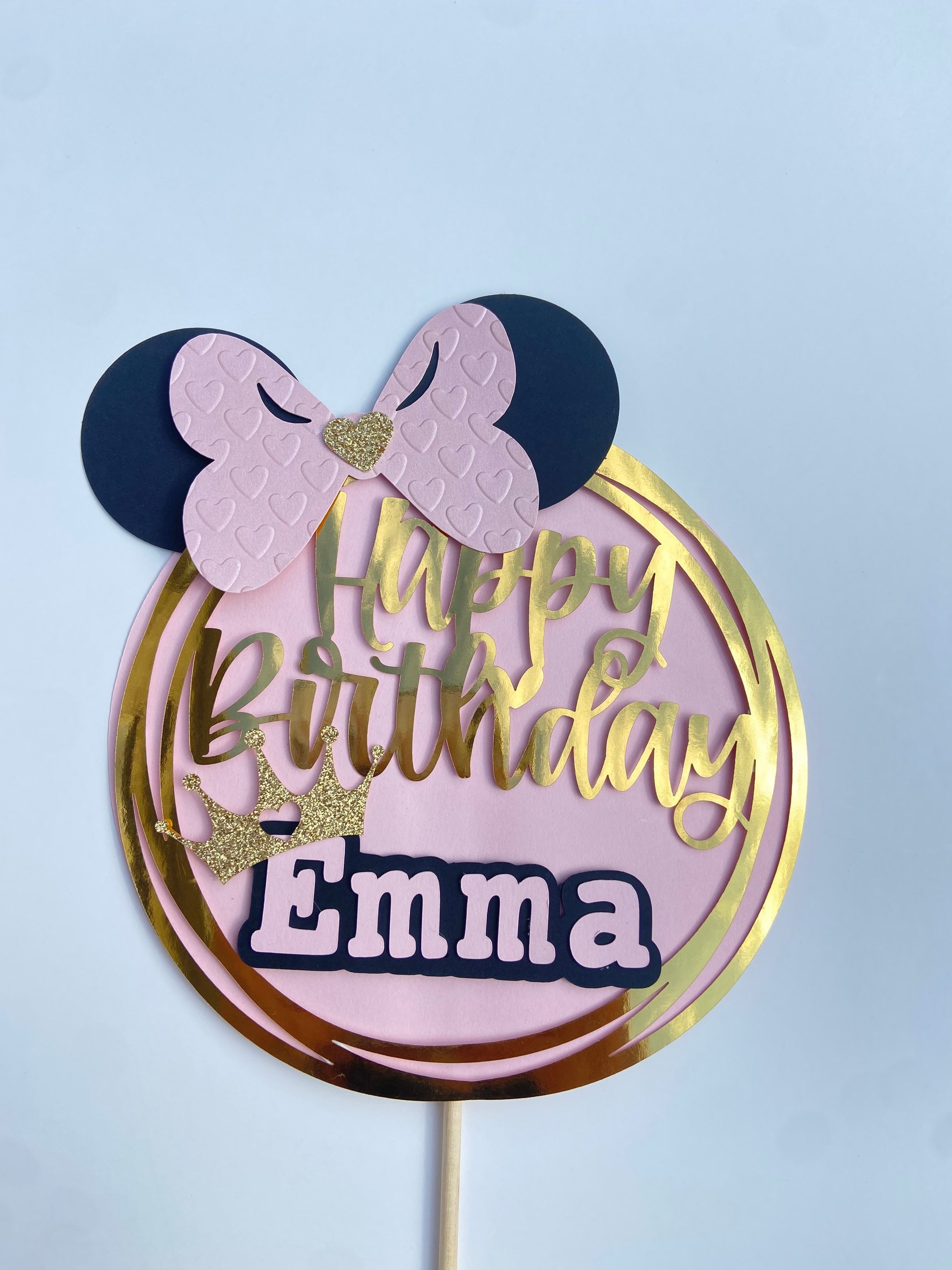 Happy Birthday CAKE TOPPER Personalized Pink Gold Glitter | Etsy