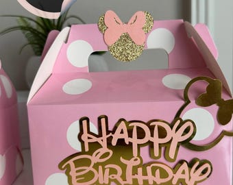 Minnie Mouse Birthday Favor Box: Pink Polka Dot Goodie Bag happy birthday