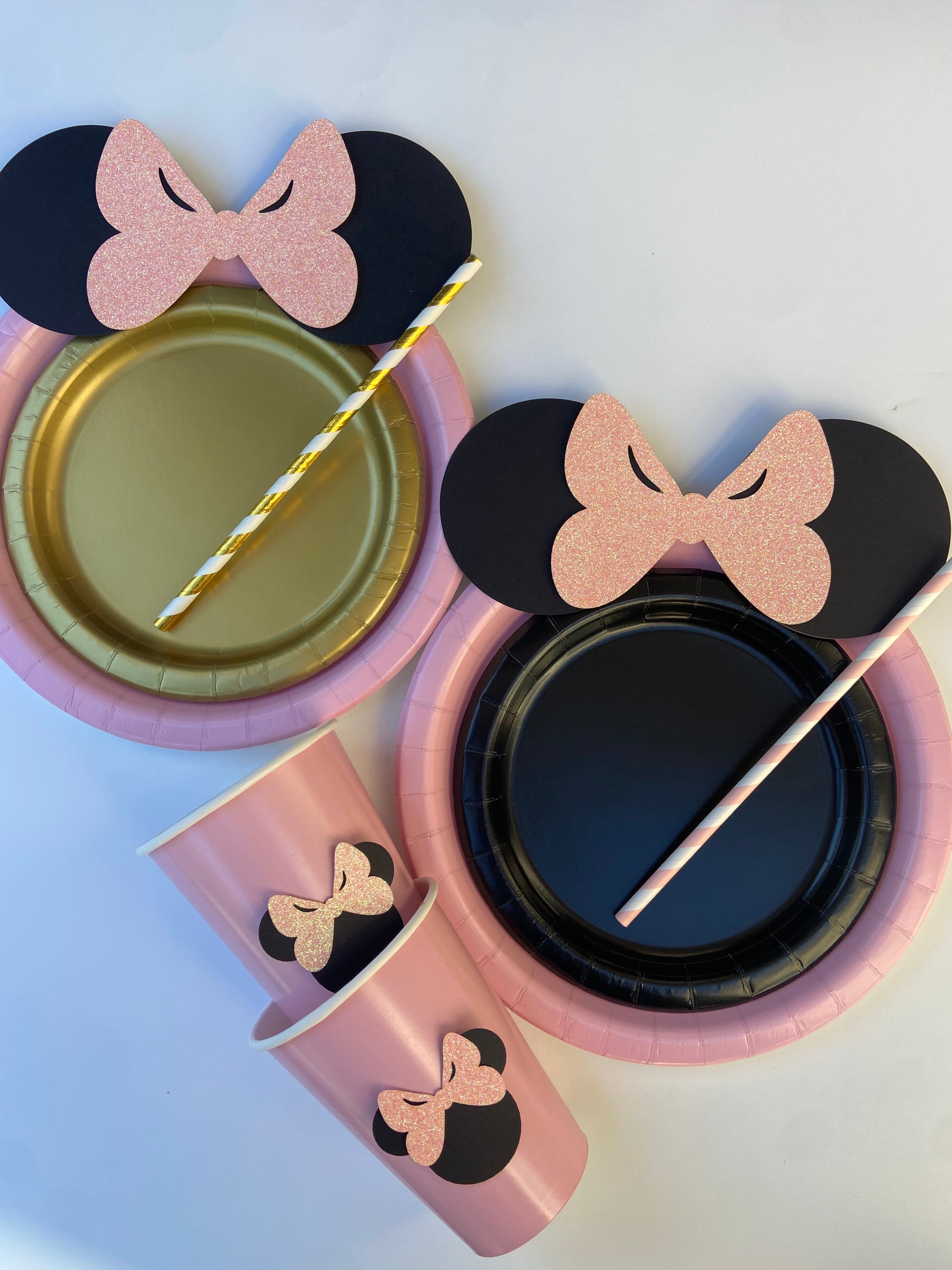 Pink Gold Glitter Minnie Mouse Birthday Decoration Table Etsy