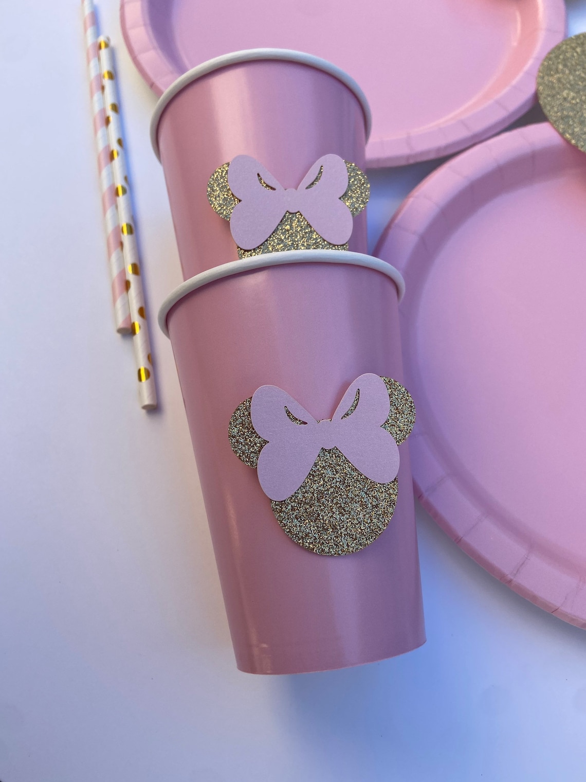 15 Pink Gold Glitter Minnie Mouse Birthday Table Party Decor Etsy