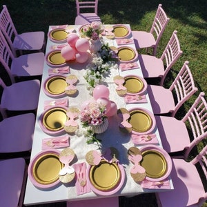 Pink and Gold Minnie Mouse Party Set | Plates, Cups, Straws | Minnie Birthday Decorations | Baby Shower Table decor