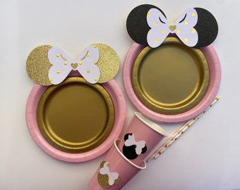 Polka Dot Minnie Mouse Birthday Table set plates straws cups decoration baby shower Boho