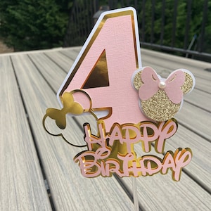 Pink & Gold Minnie Mouse Birthday Party Number 4 Cake Topper