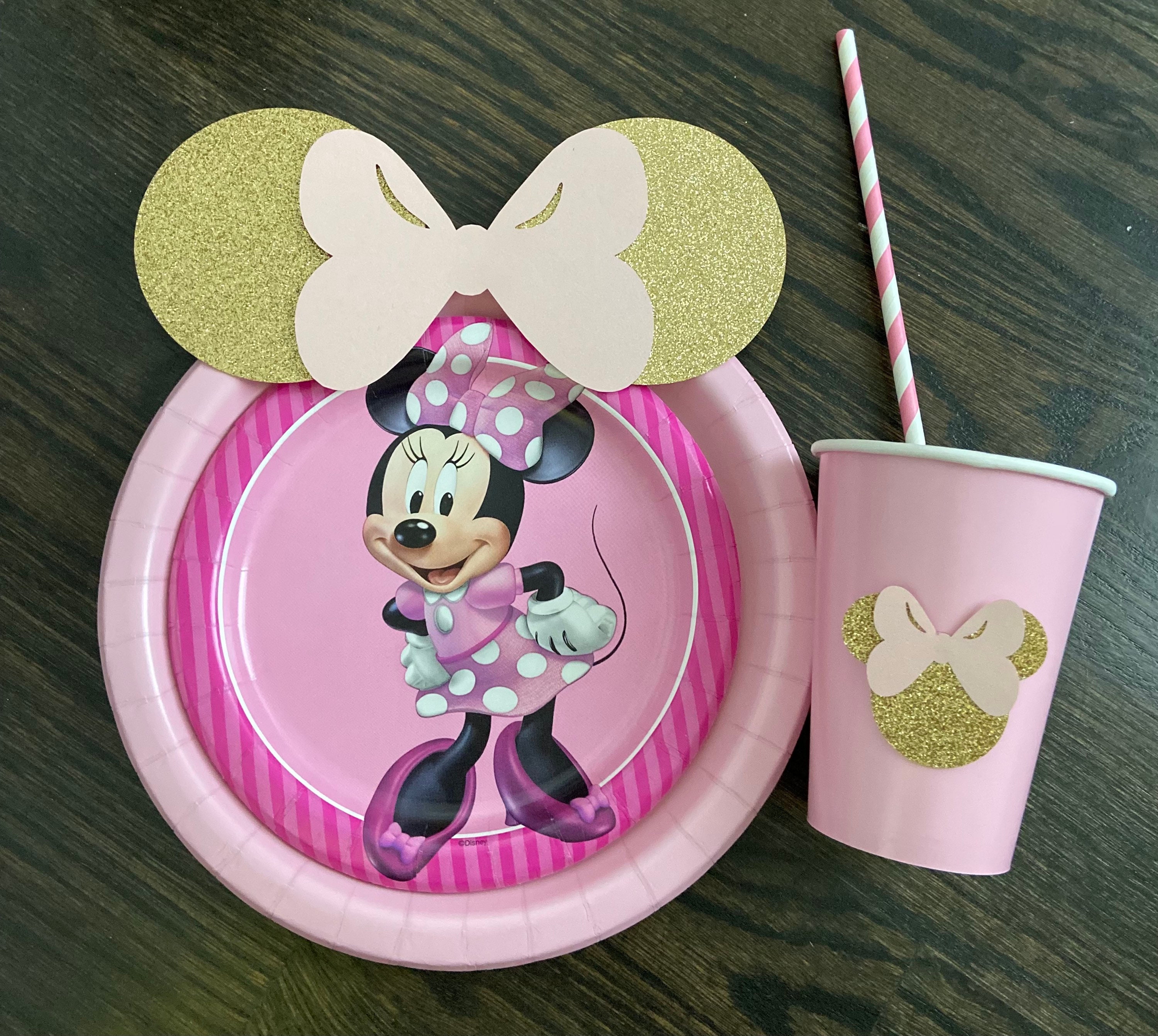 8 Pink Gold Glitter Minnie Mouse Picture Photo Birthday Table Etsy