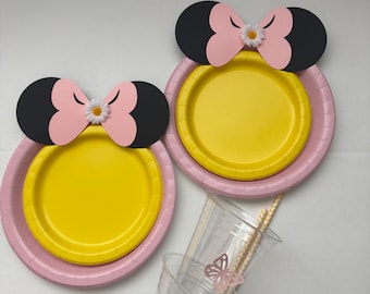 Minnie Mouse Birthday Party Plates and Cups Set with Butterflies