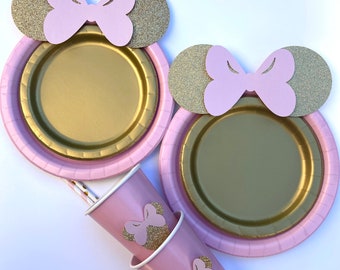 Pink & Gold Glitter Minnie Mouse Birthday Party Decor Table Set