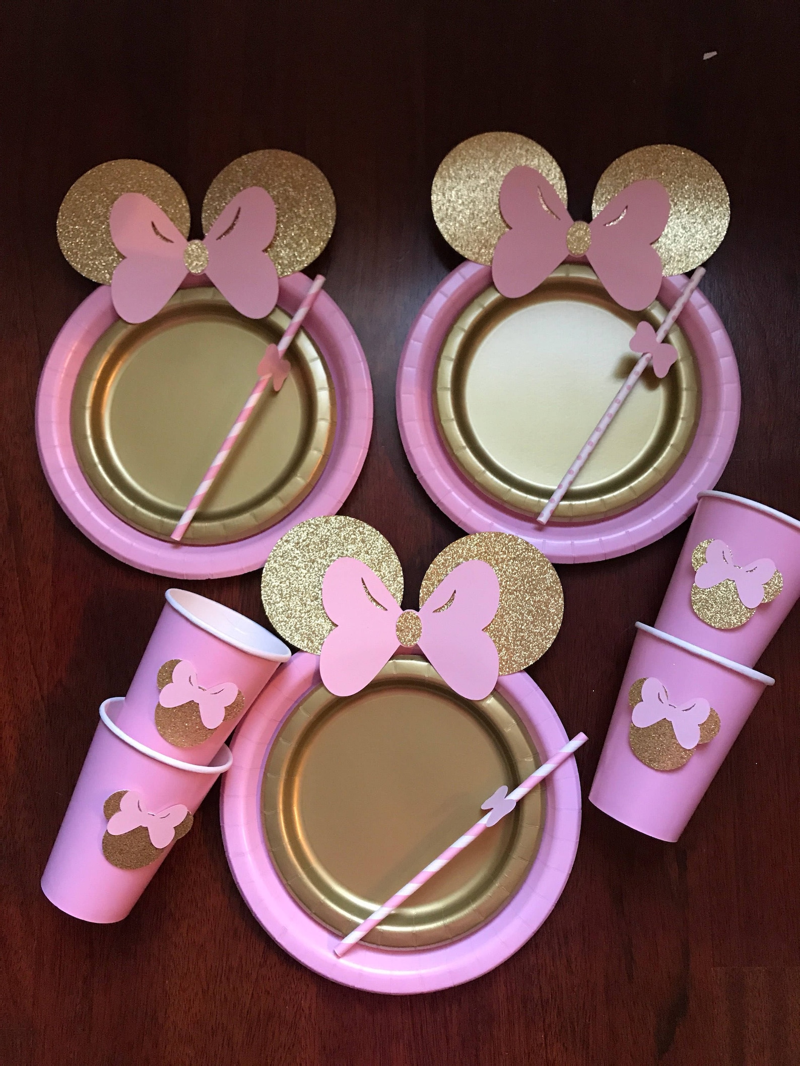 15 Pink Gold Glitter Minnie Mouse Birthday Table Party Decor Etsy
