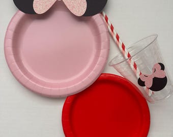 Minnie Mouse Valentine Party Set, Pink Glitter Bow Decor