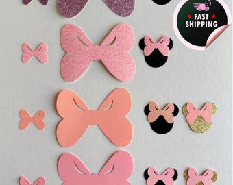 Minnie Mouse DIY Cutouts: Pink & Gold Glitter Party Decor centerpiece